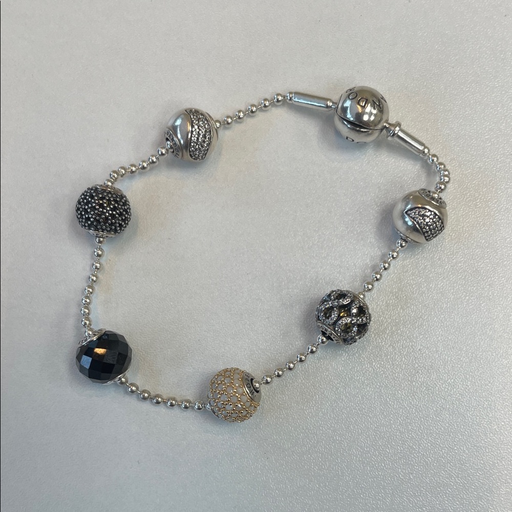 Pandora Silver and Black Beaded Bracelet